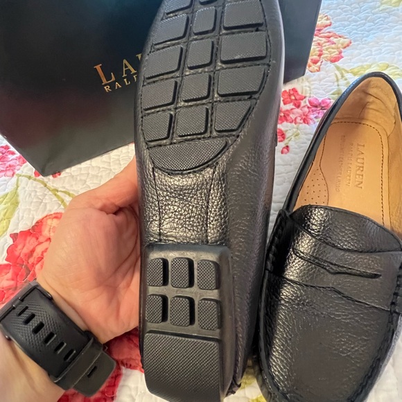 Ralph Lauren Black Pebbled Leather Loafers Shoes - Picture 7 of 12